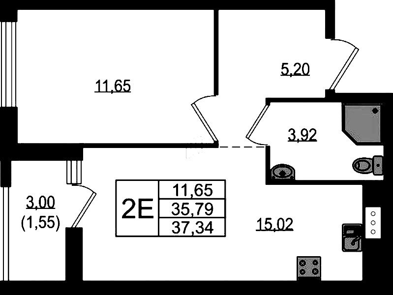 1-комнатная квартира 37.34 м², 18/18 эт., ЖК «Южная Нева»